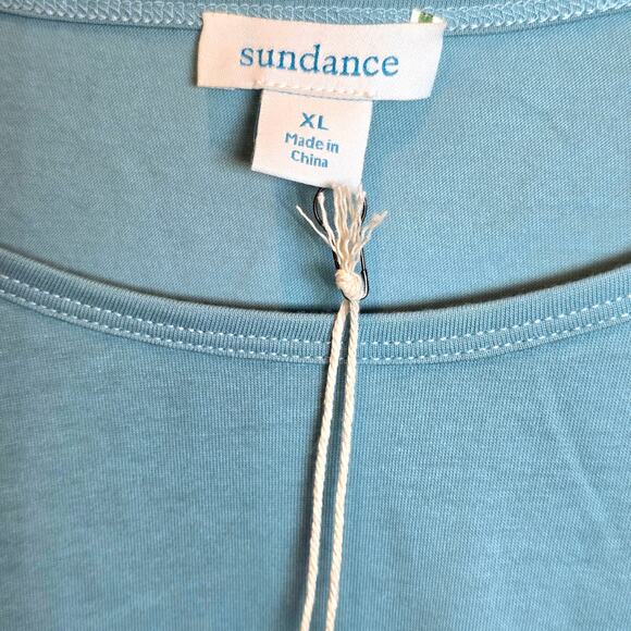 Sundance Cascading Puff Long Sleeve Top Sz XL Green Blue Raglan Pullover Top - Picture 3 of 9